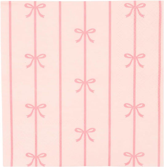 Petal Pink Signature Bow Cocktail Napkins | Disposable Beverage Napkins | Decorative Party Tableware | Baby Shower & Birthday Celebration Supplies | Pack of 20, 5"
