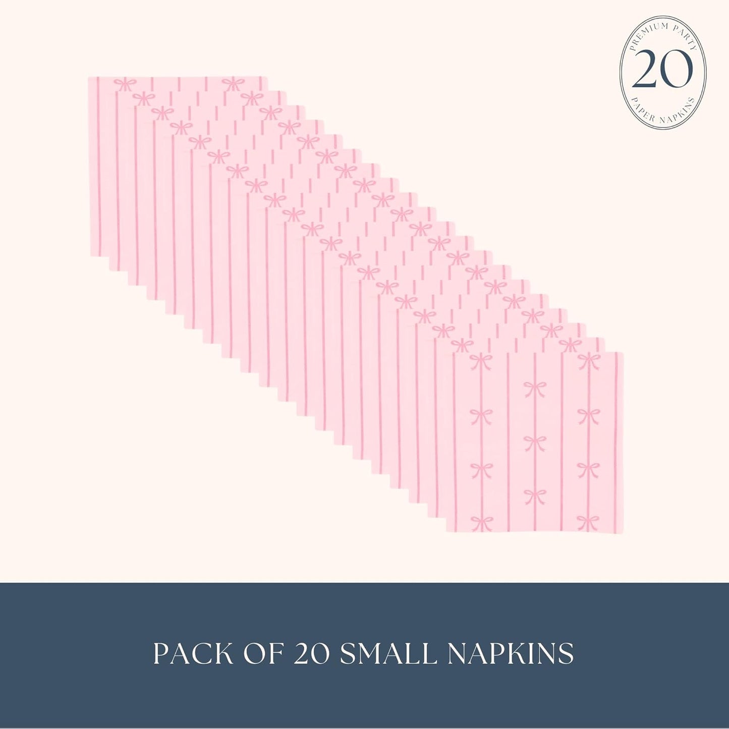 Petal Pink Signature Bow Cocktail Napkins | Disposable Beverage Napkins | Decorative Party Tableware | Baby Shower & Birthday Celebration Supplies | Pack of 20, 5"