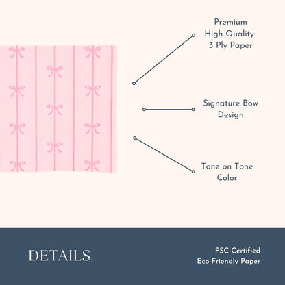 Petal Pink Signature Bow Cocktail Napkins | Disposable Beverage Napkins | Decorative Party Tableware | Baby Shower & Birthday Celebration Supplies | Pack of 20, 5"