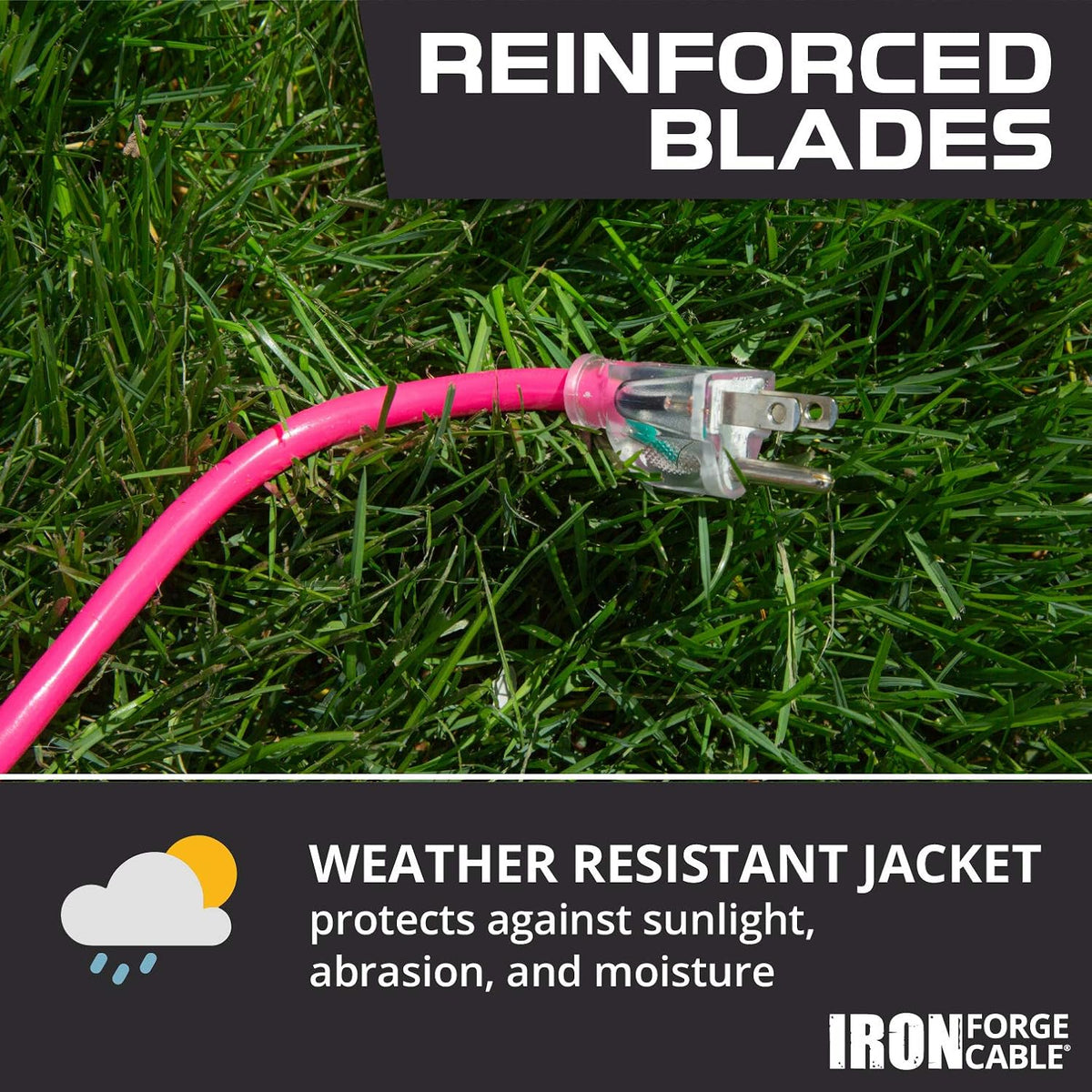 16 Gauge Heavy Duty Extension Cord, 100 Ft - Neon Pink