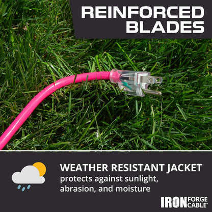 16 Gauge Heavy Duty Extension Cord, 100 Ft - Neon Pink