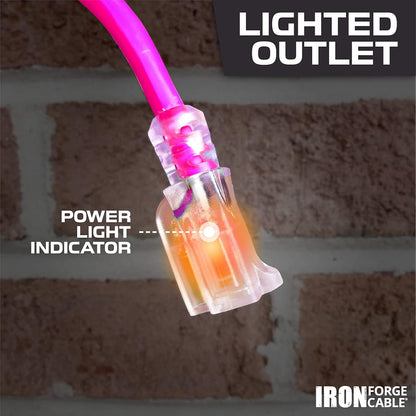 16 Gauge Heavy Duty Extension Cord, 100 Ft - Neon Pink