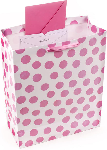 15" Extra Large Gift Bag with Tissue Paper (Pink Polka Dots and Bow) for Birthdays, Easter, Baby Showers, Bridal Showers, Any Occasion