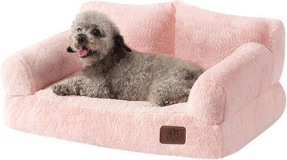 Fluffy Dog Cat Bed Pet Couch Beds Plush Soft Warming Washable Puppy Bed for Small Medium Dogs and Large Cats, Pink, 24" L x 18" W x 10" Th
