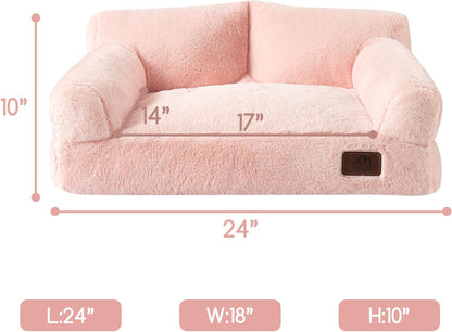 Fluffy Dog Cat Bed Pet Couch Beds Plush Soft Warming Washable Puppy Bed for Small Medium Dogs and Large Cats, Pink, 24" L x 18" W x 10" Th
