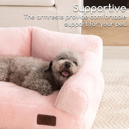 Fluffy Dog Cat Bed Pet Couch Beds Plush Soft Warming Washable Puppy Bed for Small Medium Dogs and Large Cats, Pink, 24" L x 18" W x 10" Th