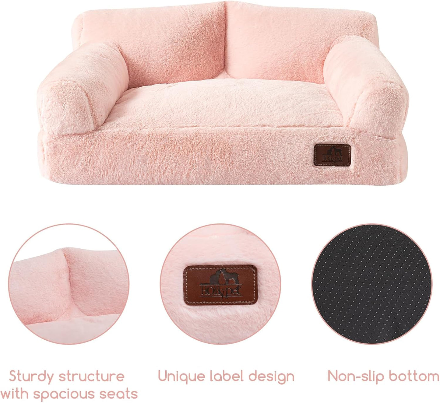 Fluffy Dog Cat Bed Pet Couch Beds Plush Soft Warming Washable Puppy Bed for Small Medium Dogs and Large Cats, Pink, 24" L x 18" W x 10" Th
