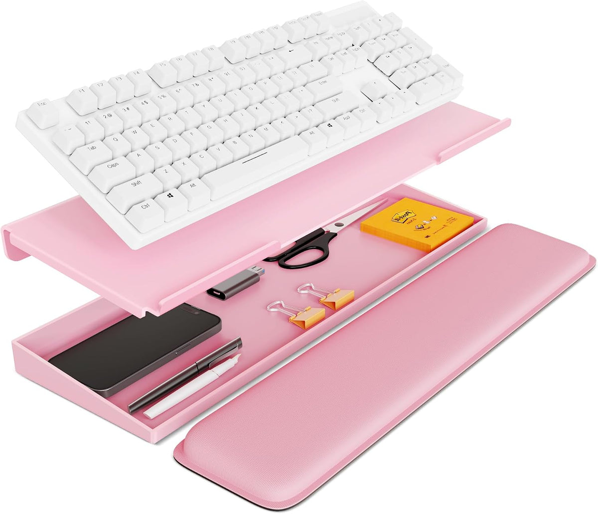 Computer Keyboard Stand with Storage Box, Keyboard Riser with Wrist Rest