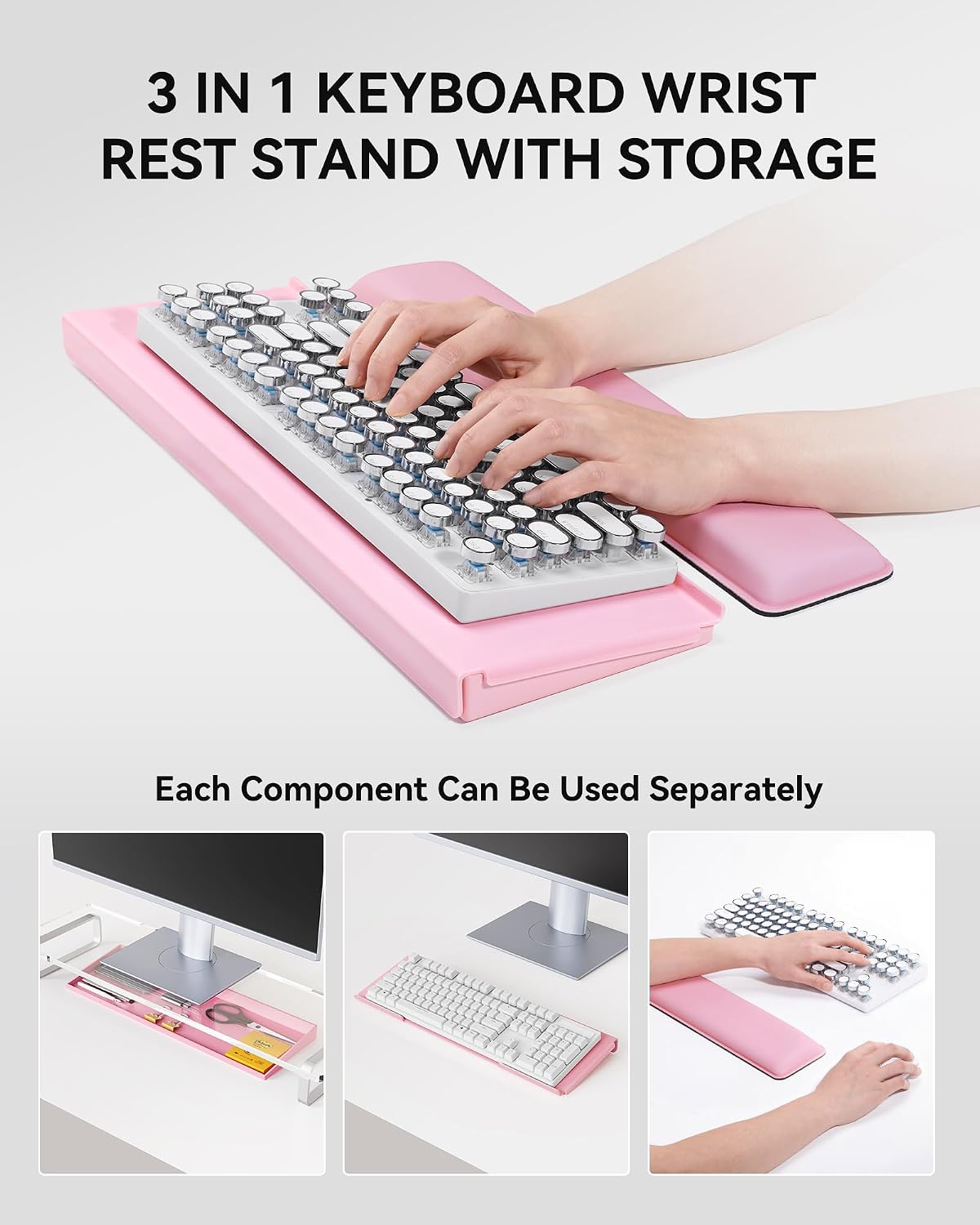Computer Keyboard Stand with Storage Box, Keyboard Riser with Wrist Rest