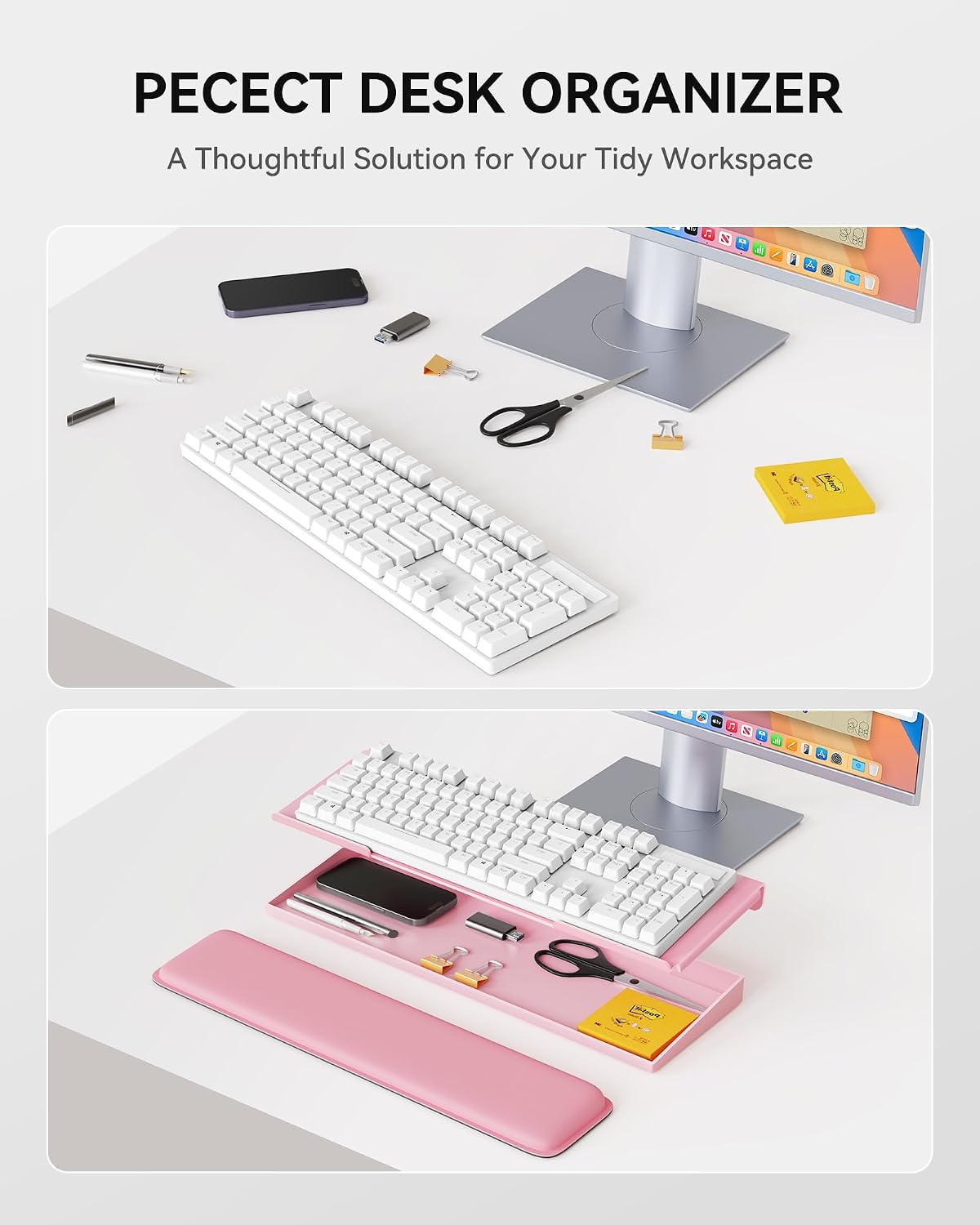 Computer Keyboard Stand with Storage Box, Keyboard Riser with Wrist Rest