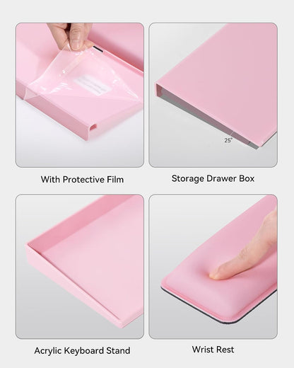 Computer Keyboard Stand with Storage Box, Keyboard Riser with Wrist Rest