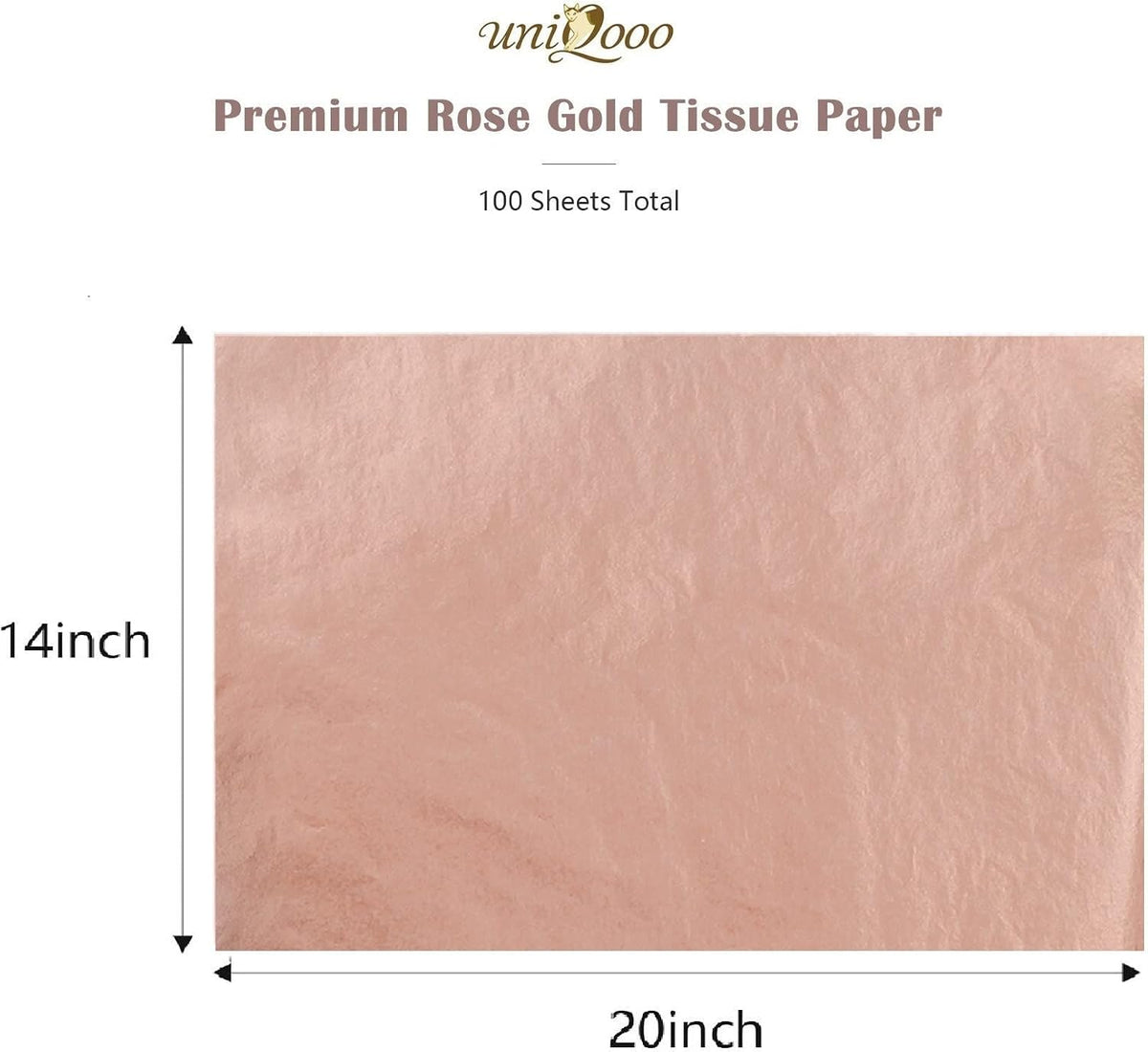 100 Sheets 20X14 Premium Metallic Rose Gold Tissue Gift Wrap Paper Bulk, Great for Gift Bag, Recyclable Gift Wrapping Accessory, Perfect for Small Gift Bags, Pinata, Wedding, Party, Cutout