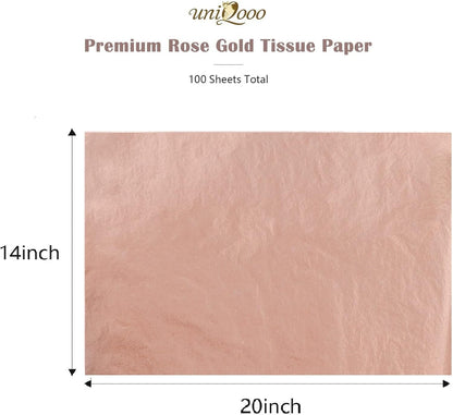 100 Sheets 20X14 Premium Metallic Rose Gold Tissue Gift Wrap Paper Bulk, Great for Gift Bag, Recyclable Gift Wrapping Accessory, Perfect for Small Gift Bags, Pinata, Wedding, Party, Cutout