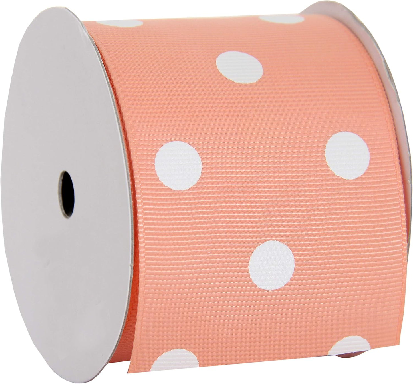 Peach Grosgrain Dot Ribbon - 2 1/4" x 5 yd | White-dot printed grosgrain ribbon - perfect for bows, hair clips, gift wrapping & DIY decorations