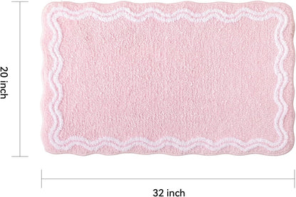 Pink Scalloped Bath Mat, Soft Cute Bath Mat, 32x20 Inch