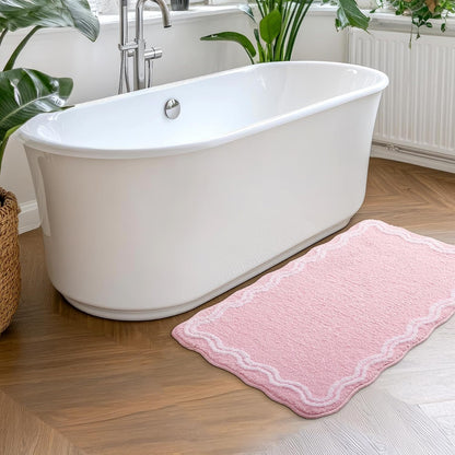 Pink Scalloped Bath Mat, Soft Cute Bath Mat, 32x20 Inch