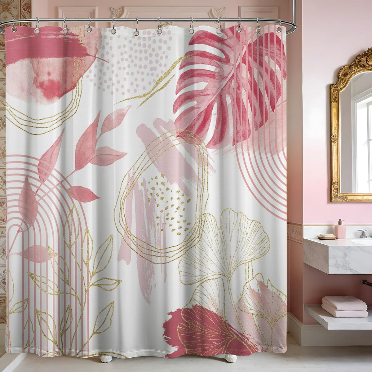 Light Pink and White Shower Curtain, 72x72 in