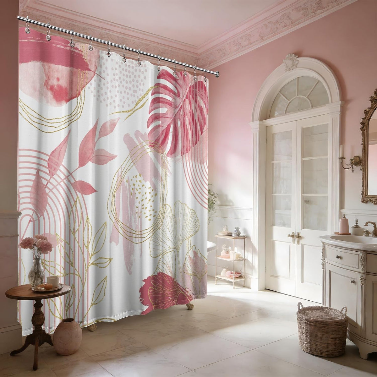 Light Pink and White Shower Curtain, 72x72 in