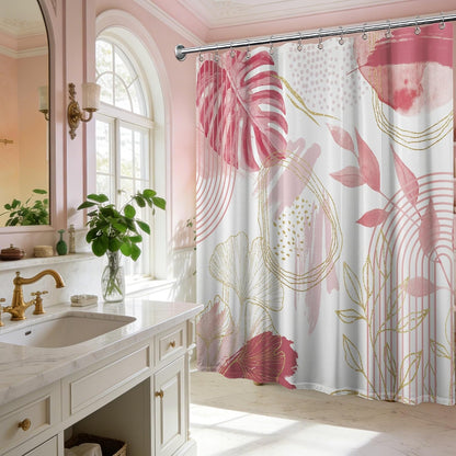 Light Pink and White Shower Curtain, 72x72 in