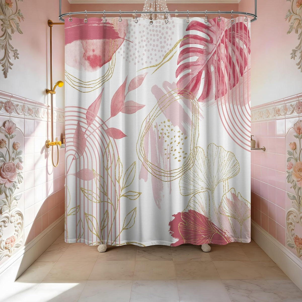 Light Pink and White Shower Curtain, 72x72 in