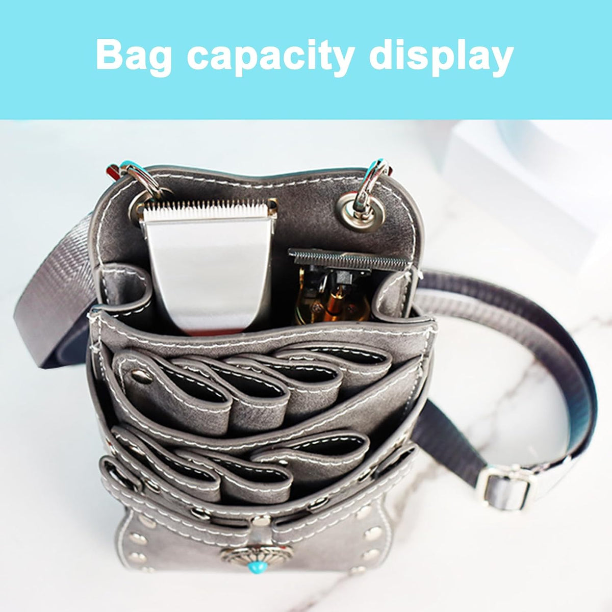 Hairdresser Waist Bag Shear Holder, 7-Slot Hairstylist PU Leather Barber Scissors Holster Pouch Tool Bag, Detachable Hair Cutting Organizer for Combs, Clippers, Spray Bottles (Pink)