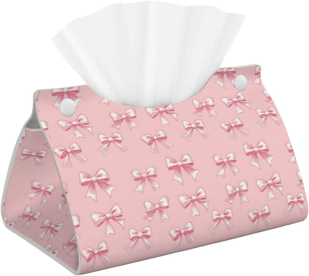 Ribbon Bow Pink Print Long Leather Tissue Box Cover Holder, Foldable Modern Tissue Box Cover, Aesthetic Desk Accessories for Bathroom Tabletop Office Car Home Decor