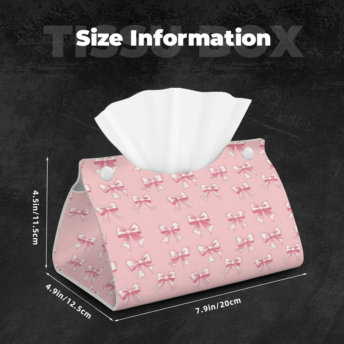Ribbon Bow Pink Print Long Leather Tissue Box Cover Holder, Foldable Modern Tissue Box Cover, Aesthetic Desk Accessories for Bathroom Tabletop Office Car Home Decor