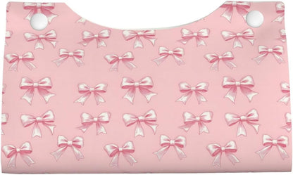 Ribbon Bow Pink Print Long Leather Tissue Box Cover Holder, Foldable Modern Tissue Box Cover, Aesthetic Desk Accessories for Bathroom Tabletop Office Car Home Decor