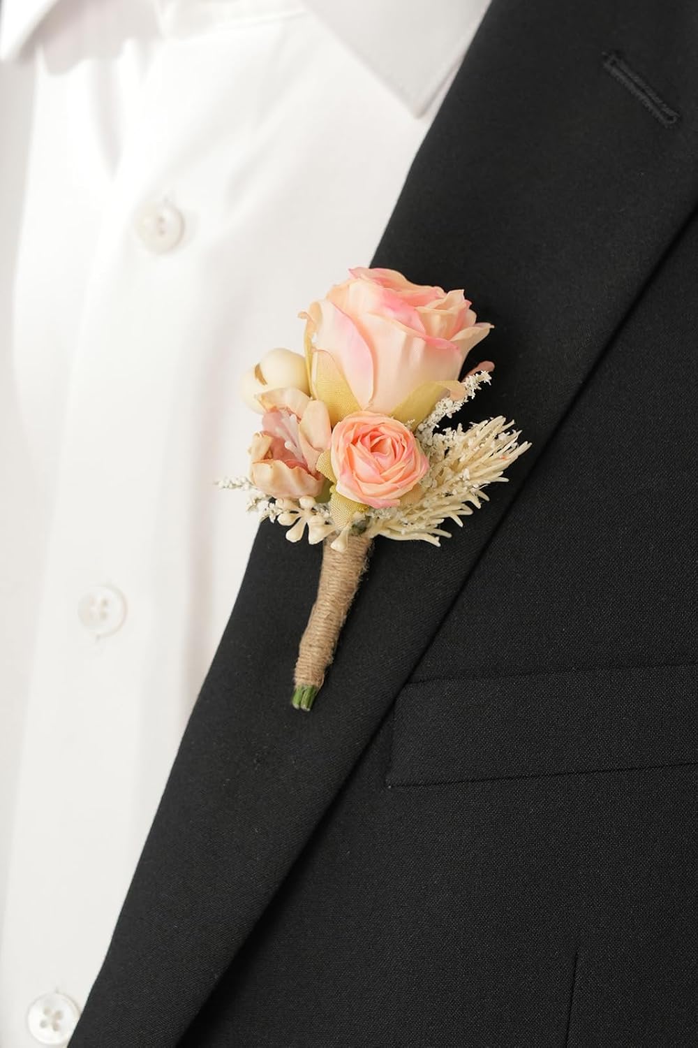 Retro Pink Rose Natural Dried Plants Boutonniere for Men, Set of 6, Corsage Groomsmen Guest Boutonniere Set for Wedding Ceremony Anniversary Prom Suit