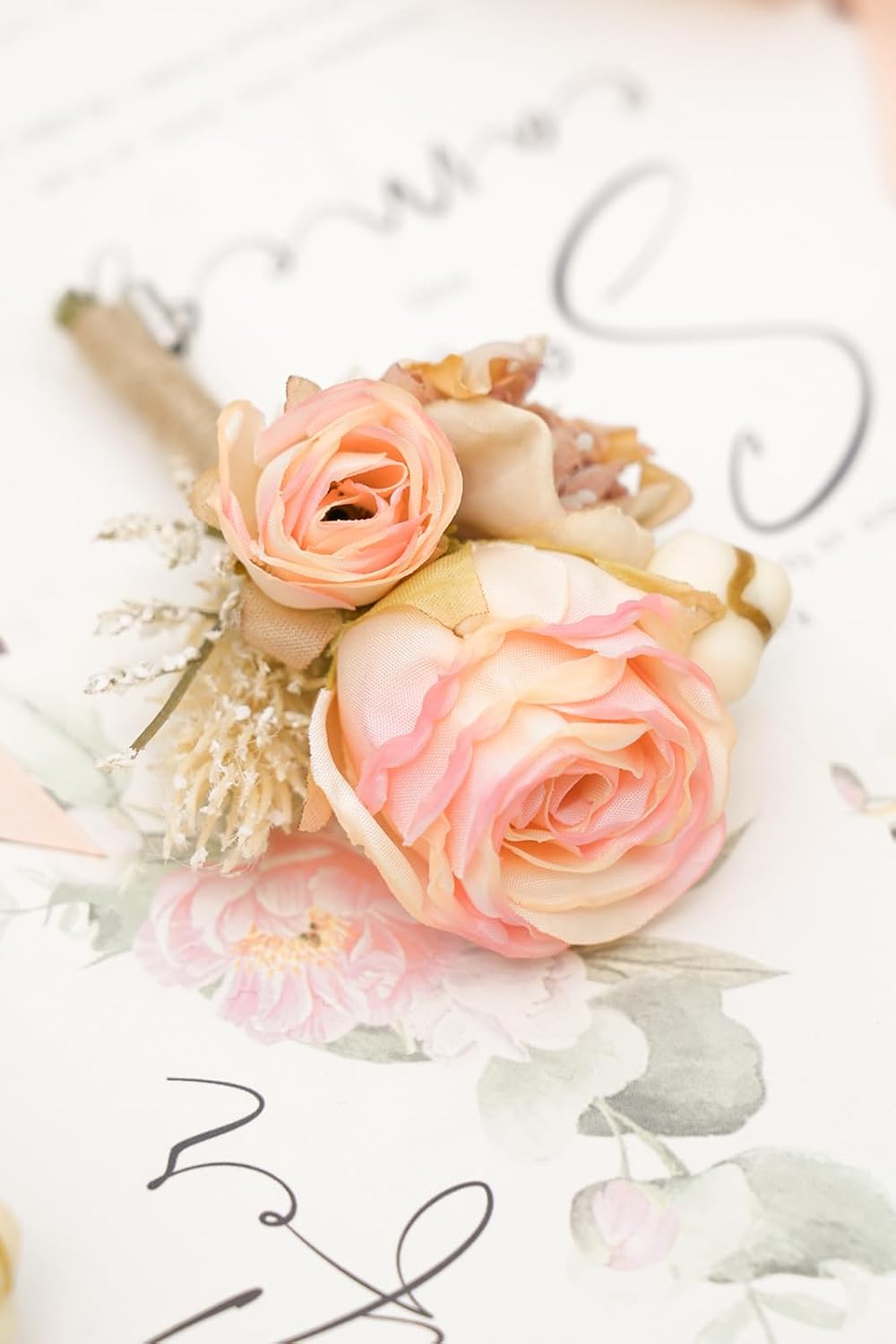 Retro Pink Rose Natural Dried Plants Boutonniere for Men, Set of 6, Corsage Groomsmen Guest Boutonniere Set for Wedding Ceremony Anniversary Prom Suit