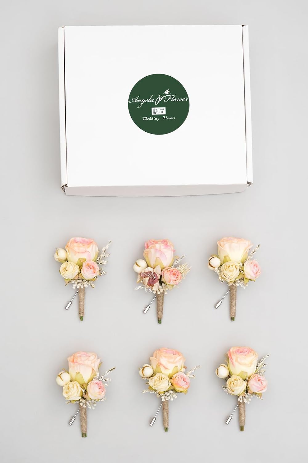 Retro Pink Rose Natural Dried Plants Boutonniere for Men, Set of 6, Corsage Groomsmen Guest Boutonniere Set for Wedding Ceremony Anniversary Prom Suit