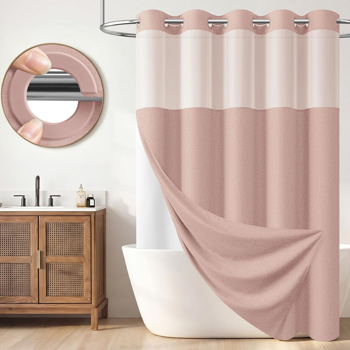 BTTN Blush Ringless Linen Textured with Snap in Liner, 72x75