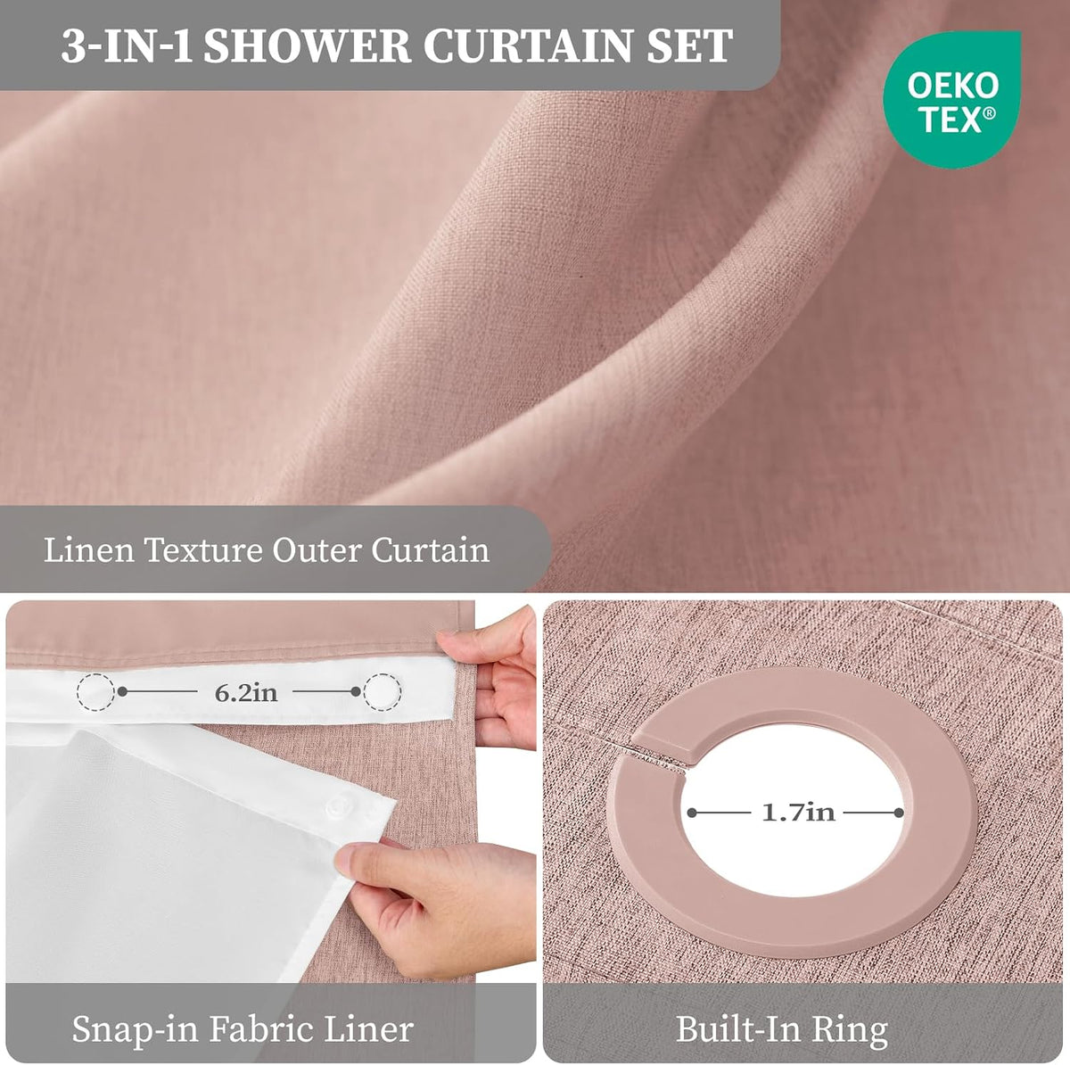 BTTN Blush Ringless Linen Textured with Snap in Liner, 72x75