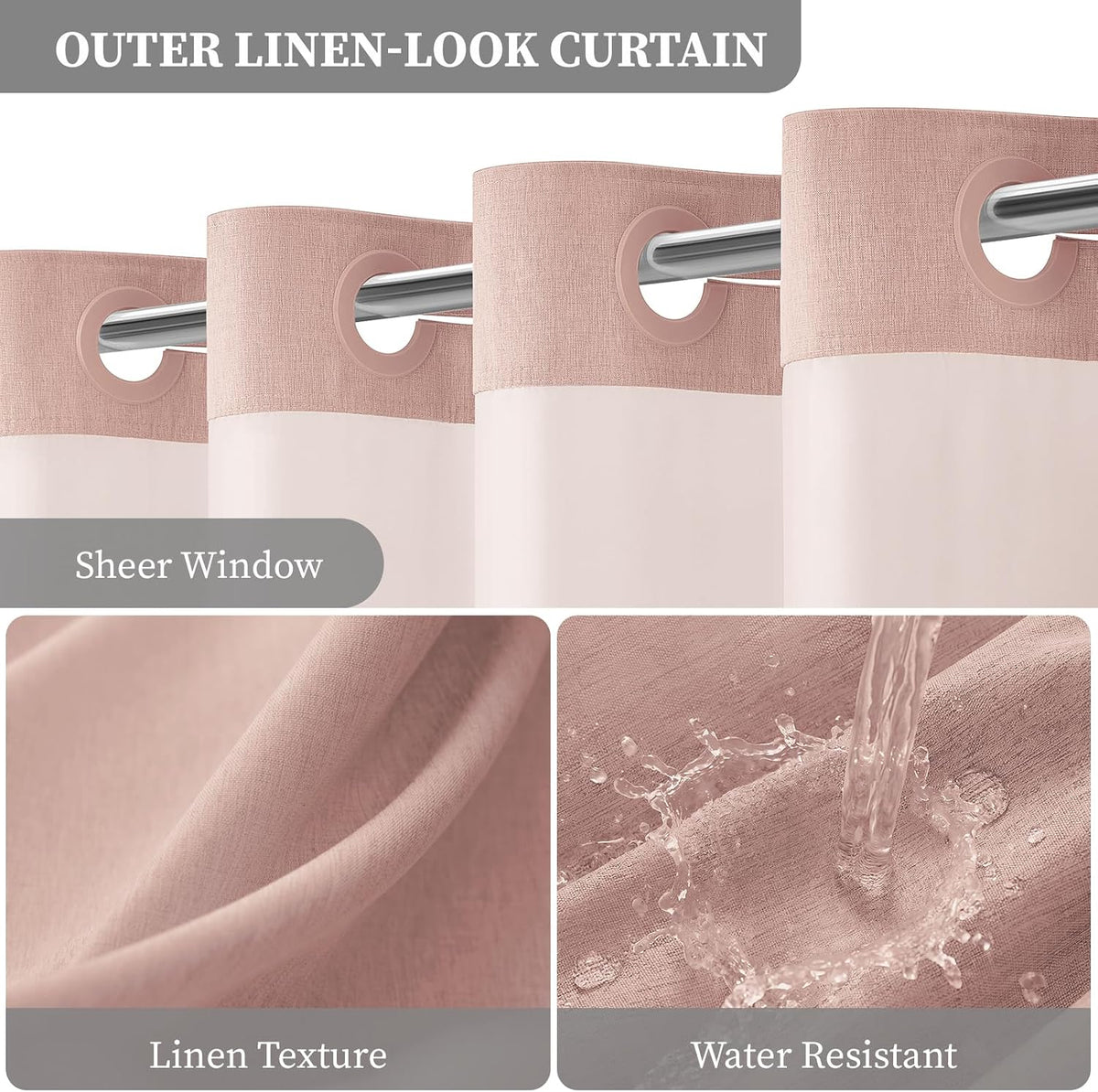 BTTN Blush Ringless Linen Textured with Snap in Liner, 72x75