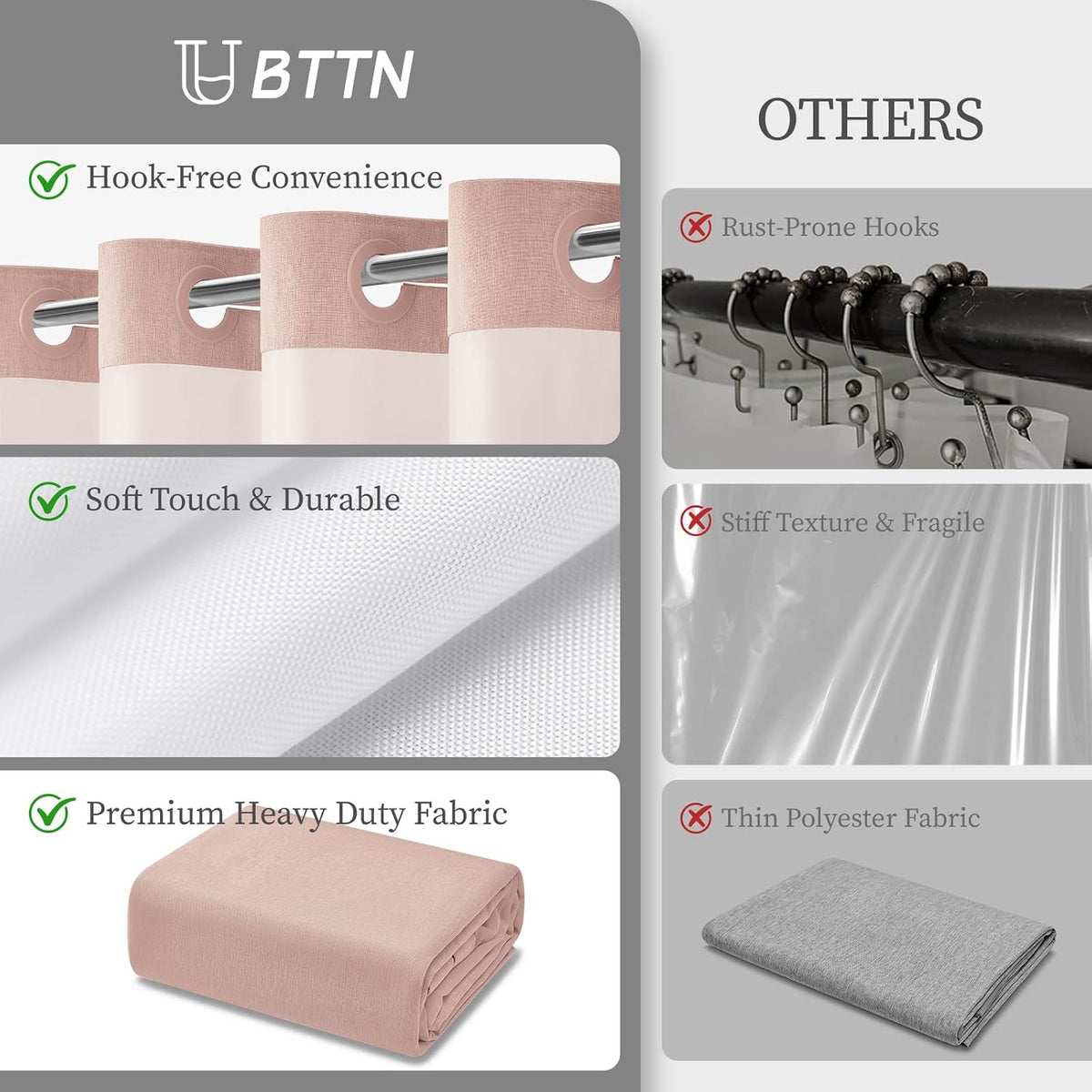 BTTN Blush Ringless Linen Textured with Snap in Liner, 72x75