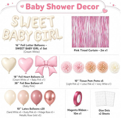 Blush Pink Baby Shower Decorations, Sweet Baby Girl Balloon Party Decor