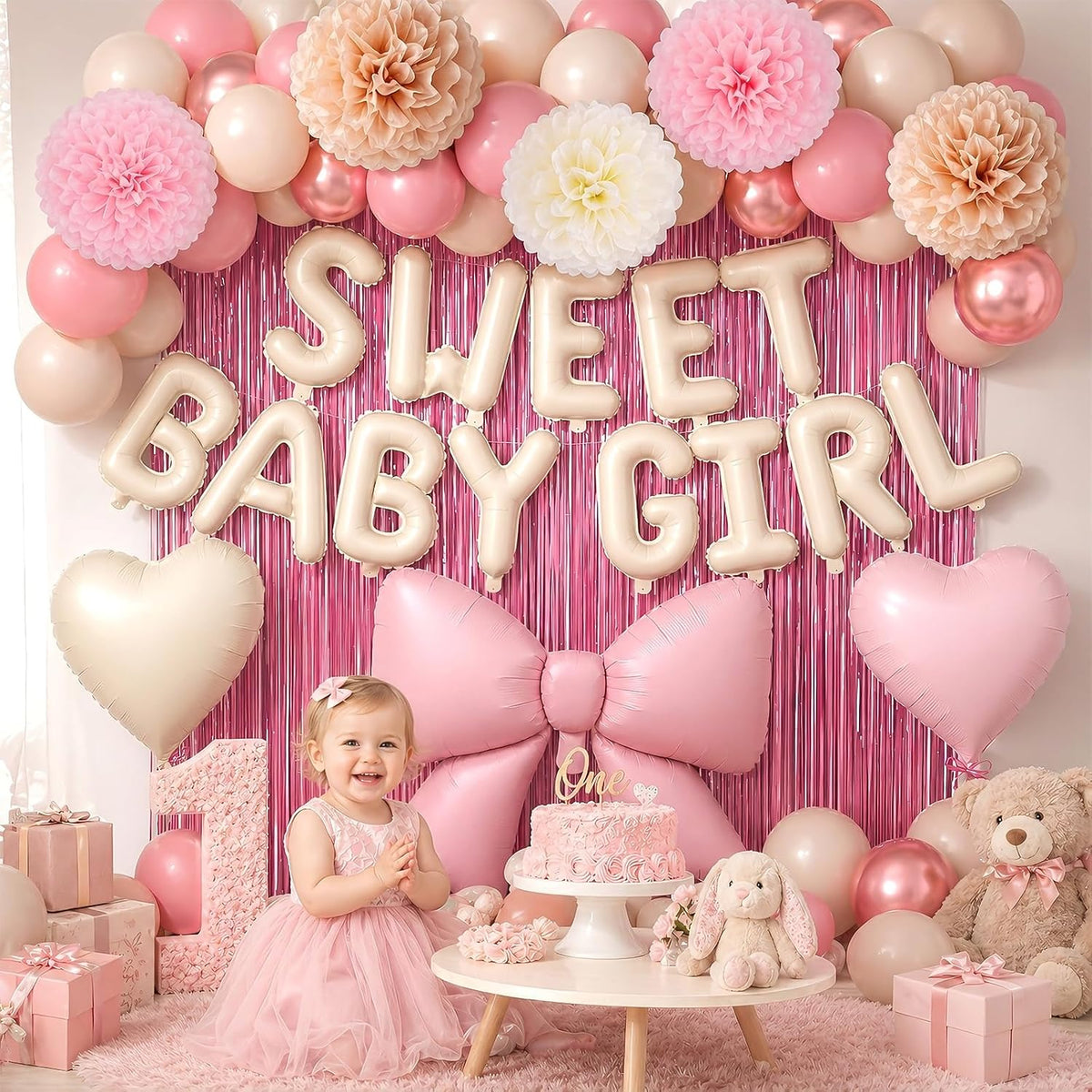 Blush Pink Baby Shower Decorations, Sweet Baby Girl Balloon Party Decor