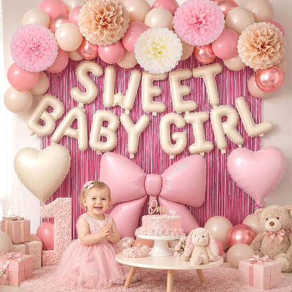 Blush Pink Baby Shower Decorations, Sweet Baby Girl Balloon Party Decor