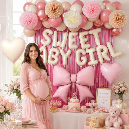 Blush Pink Baby Shower Decorations, Sweet Baby Girl Balloon Party Decor