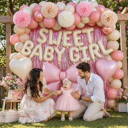 Blush Pink Baby Shower Decorations, Sweet Baby Girl Balloon Party Decor