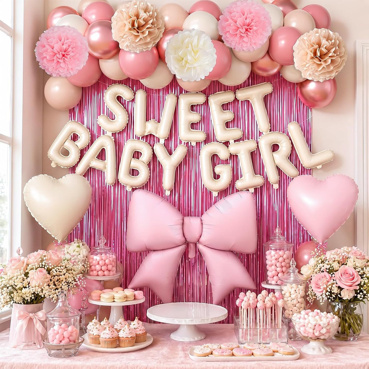 Blush Pink Baby Shower Decorations, Sweet Baby Girl Balloon Party Decor