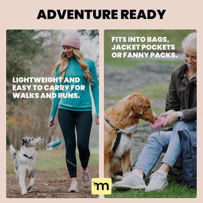 Leak-Proof Portable Dog Water Bottle for Travel - 19 oz, with Pink Bowl - Food Grade Plastic - Dog Bowls - Puppy Essentials - Pet Water Bottle for Trail Hiking, Park Visit & Beach Days