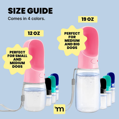 Leak-Proof Portable Dog Water Bottle for Travel - 19 oz, with Pink Bowl - Food Grade Plastic - Dog Bowls - Puppy Essentials - Pet Water Bottle for Trail Hiking, Park Visit & Beach Days