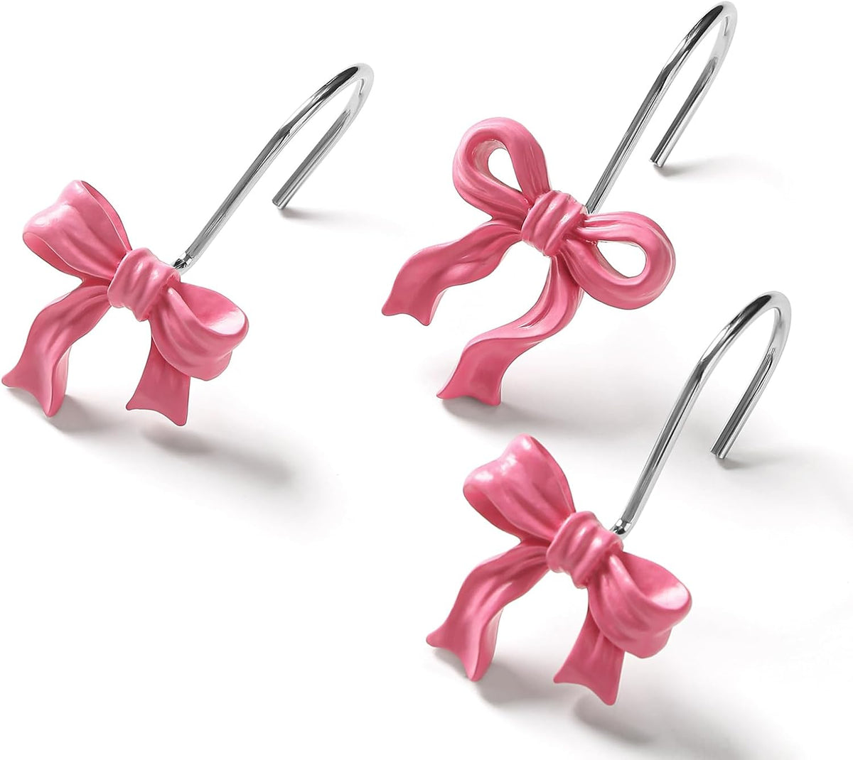 Cute Bow Shower Curtain Hooks Rings for Bathroom,Pink 12PCS