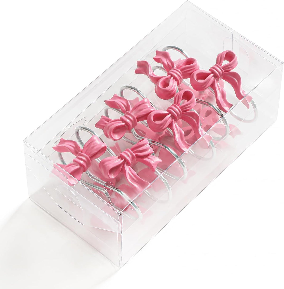 Cute Bow Shower Curtain Hooks Rings for Bathroom,Pink 12PCS