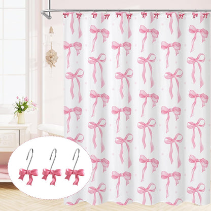 Cute Bow Shower Curtain Hooks Rings for Bathroom,Pink 12PCS