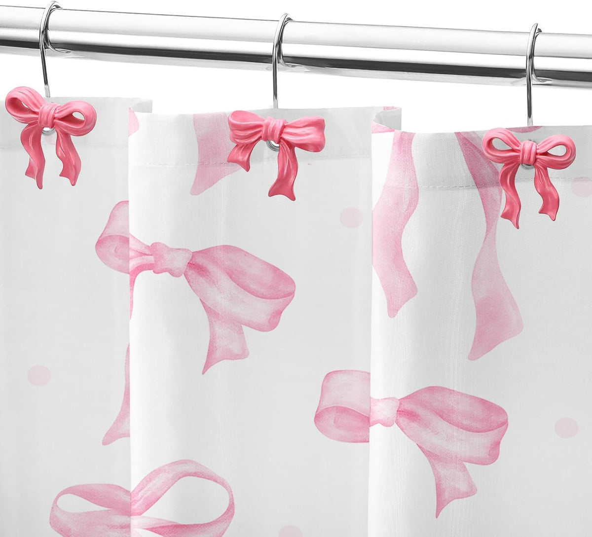 Cute Bow Shower Curtain Hooks Rings for Bathroom,Pink 12PCS
