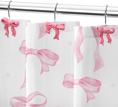 Cute Bow Shower Curtain Hooks Rings for Bathroom,Pink 12PCS