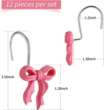 Cute Bow Shower Curtain Hooks Rings for Bathroom,Pink 12PCS
