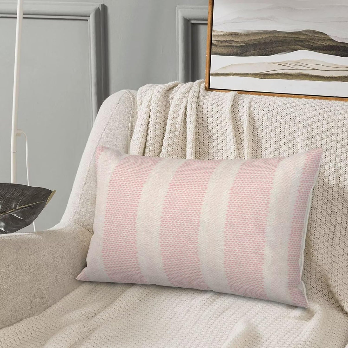 Pink Polka Dot Pillow Covers 12 x 20 Inch Set of 2 Boho Striped Decorative Outdoor Throw Pillow Covers Linen Modern Geometry Cushion Cases for Home Sofa Couch Living Room Decor